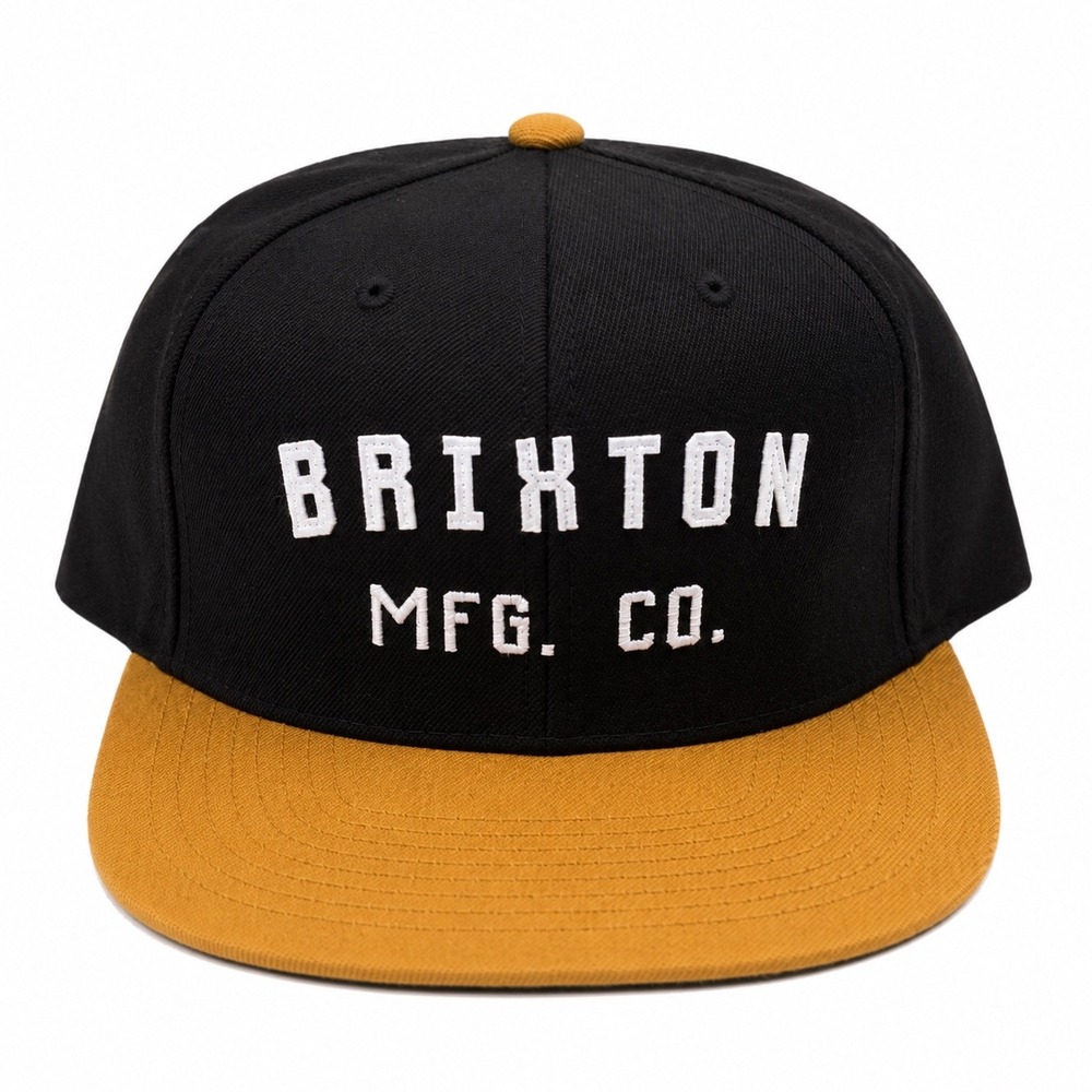 Brixton MFG Co Black & Gold Snapback Hat Wool Blend Embroidered Logo Streetwear